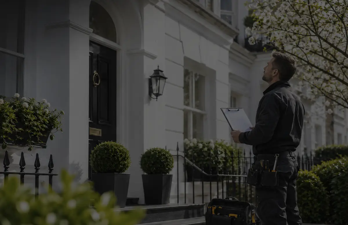 Spring home maintenance checklist with Beck’s Homes UK handyman inspecting a Central London property