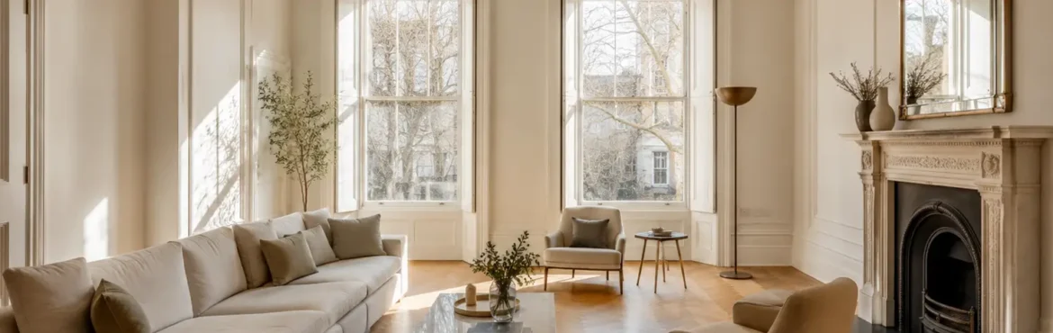 Freshly refurbished period living room in a Central London flat prepared for new tenants
