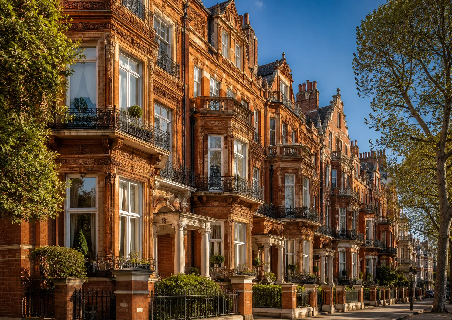 Victorian mansion block facade in Kensington, Central London